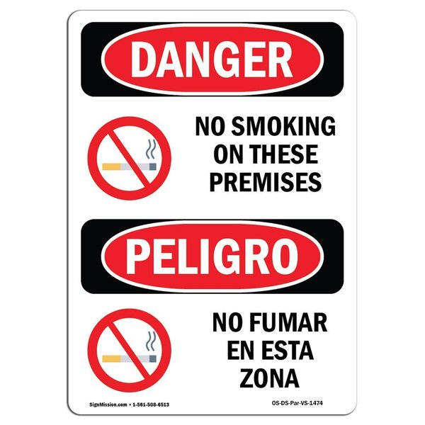 Signmission OSHA Sign, No Smoking On These Premises Bilingual, 18in X 12in Alum, 12" W, 18" L, Spanish OS-DS-A-1218-VS-1474
